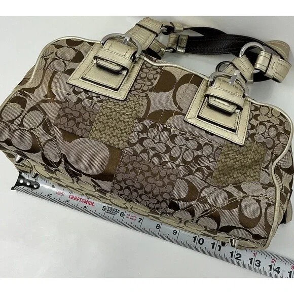Coach Soho F12317 Signature Patchwork Satchel Vintage Y2K Jacquard C Logo Gold - Picture 7 of 16